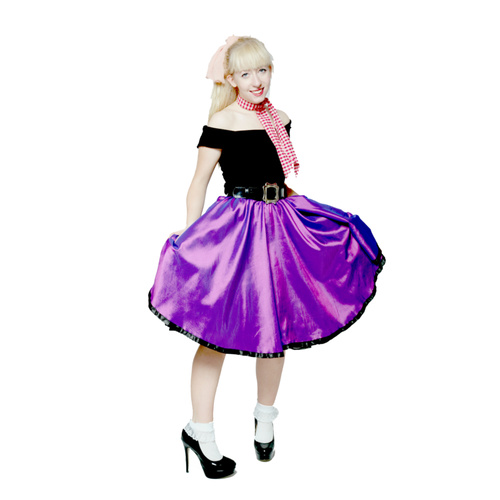 1950s Poodle Skirt Girl - Purple Satin Hire Costume*