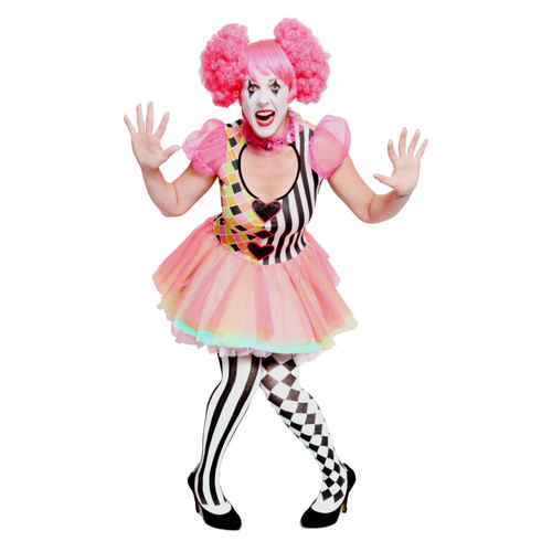 Clown - Pink Harlequin Dress Hire Costume*