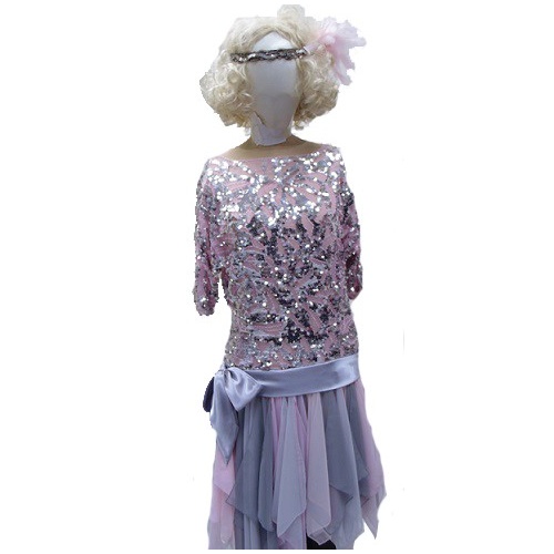 Flapper Dress - Pink & Silver Sequined Hire Costume*