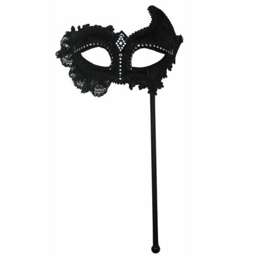 Black Lace Masquerade Eye Mask on Stick