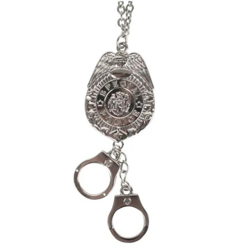 Police Badge Necklace with Handcuffs