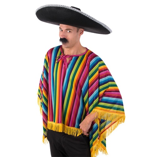 Mexican Poncho - Bright Rainbow Stripe