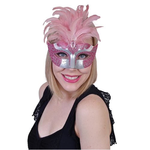 Gabrielle Pink & Silver Masquerade Eye Mask