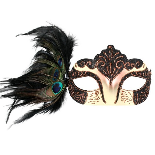 Burlesque Peacock Black & Gold Masquerade Eye Mask