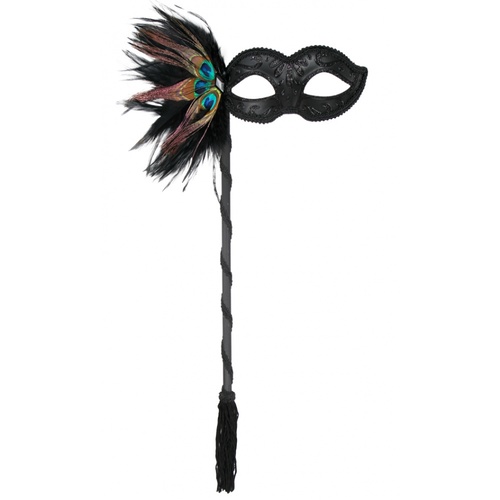Simona Peacock Masquerade Eye Mask on Stick