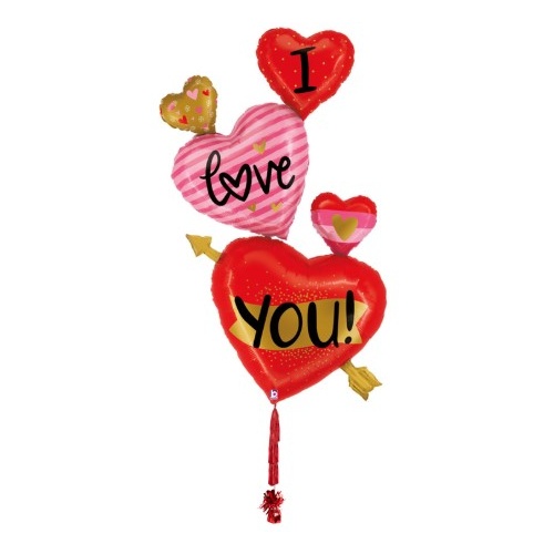 Love You Jumbo Multi Heart Balloon with Tassels